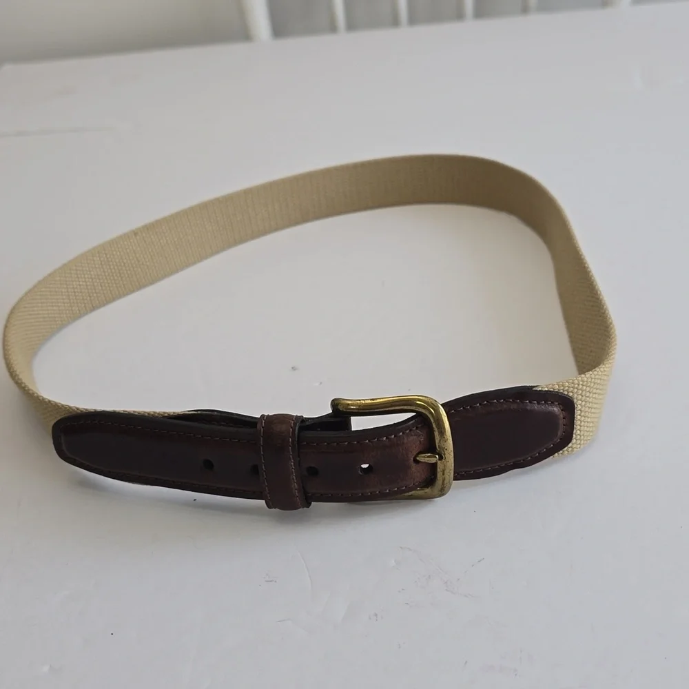 Docker's Woven Canvas Leather Tab Belt Brown Khaki Size 34